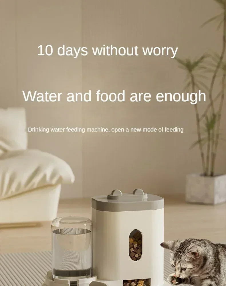 Automatic Cat & Dog Feeder Bowl with Water Fountain – Large Capacity Raised Pet Food & Water Dish Stand Accessories