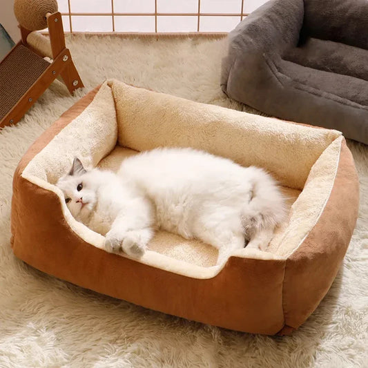 Orthopedic Plush Cat Bed – Soft Anti-Slip Pet Sleeping Cushion for Cats & Small Dogs