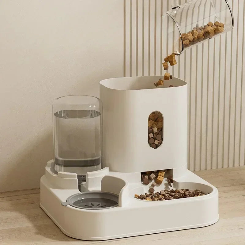 Automatic Cat & Dog Feeder Bowl with Water Fountain – Large Capacity Raised Pet Food & Water Dish Stand Accessories