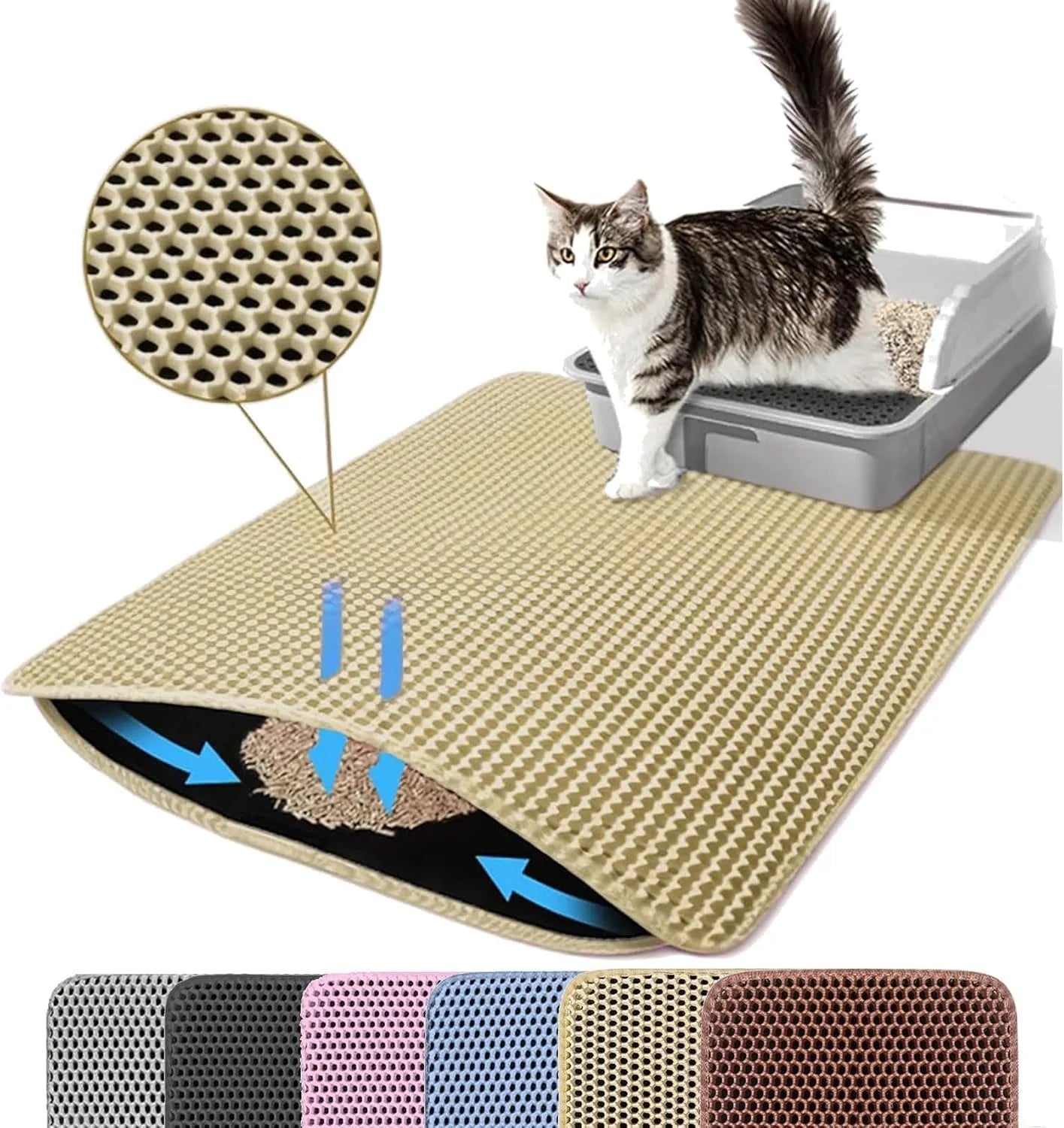 Double Layer Cat Litter Mat – Non-Slip, Waterproof, Wear-Resistant Pet Litter Box Filter Mat