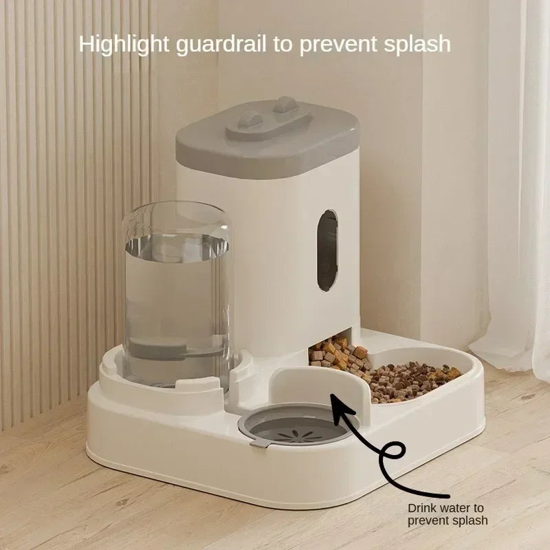 Automatic Cat & Dog Feeder Bowl with Water Fountain – Large Capacity Raised Pet Food & Water Dish Stand Accessories