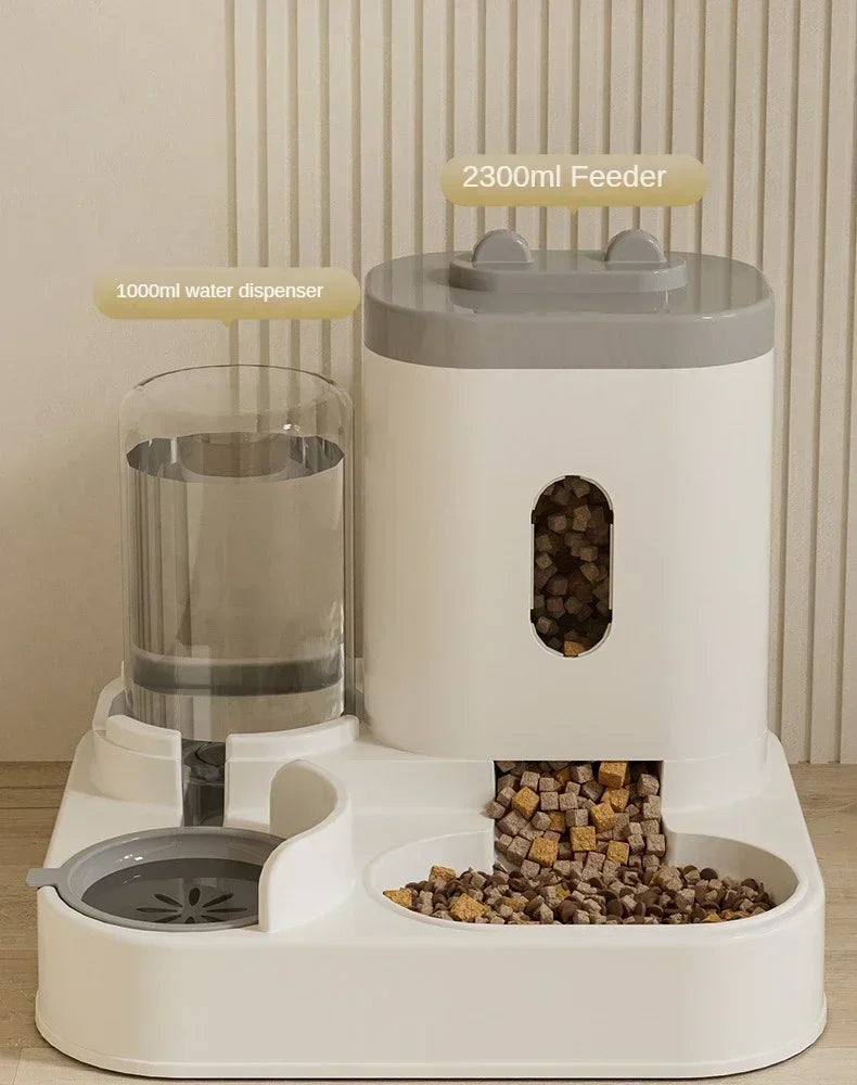 Automatic Cat & Dog Feeder Bowl with Water Fountain – Large Capacity Raised Pet Food & Water Dish Stand Accessories