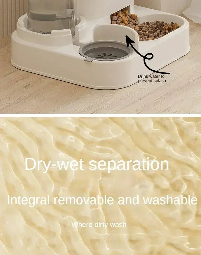 Automatic Cat & Dog Feeder Bowl with Water Fountain – Large Capacity Raised Pet Food & Water Dish Stand Accessories