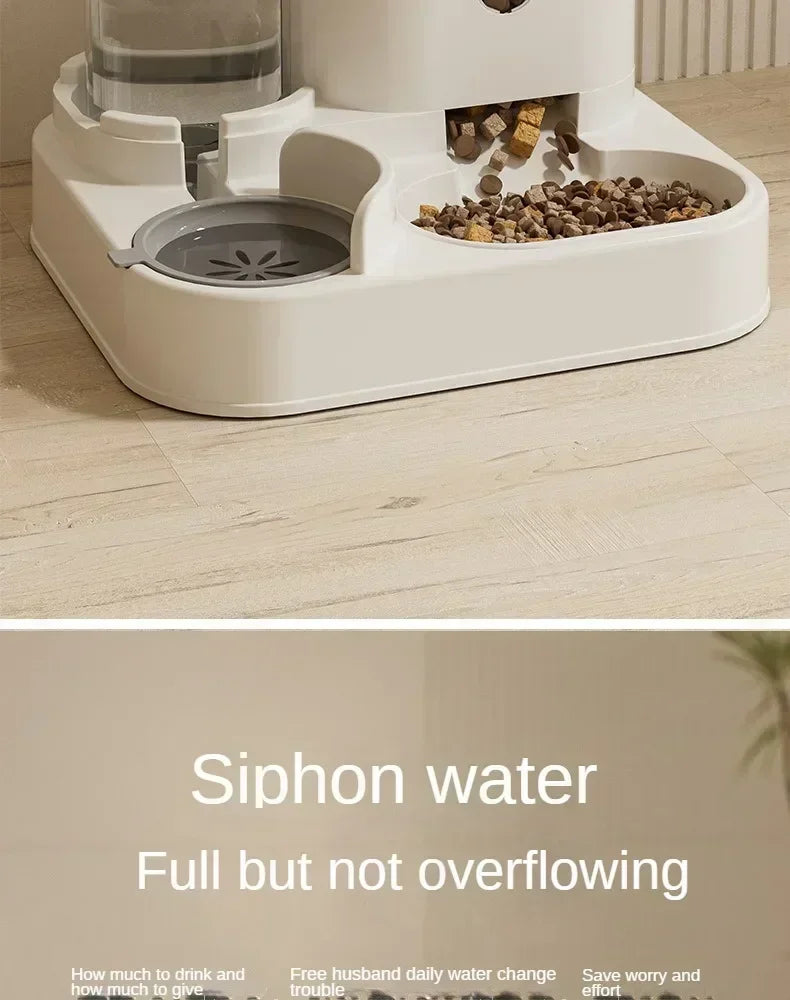 Automatic Cat & Dog Feeder Bowl with Water Fountain – Large Capacity Raised Pet Food & Water Dish Stand Accessories